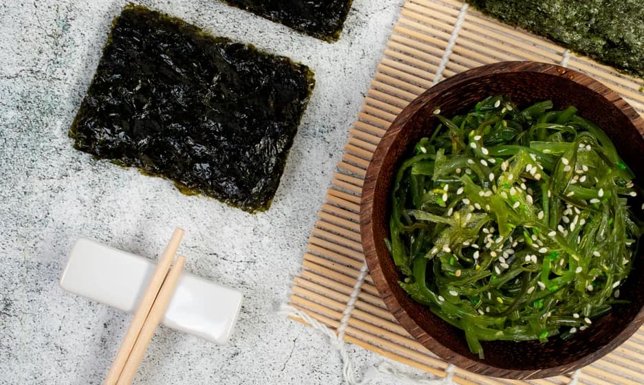 Nori sheets and seaweed salad
