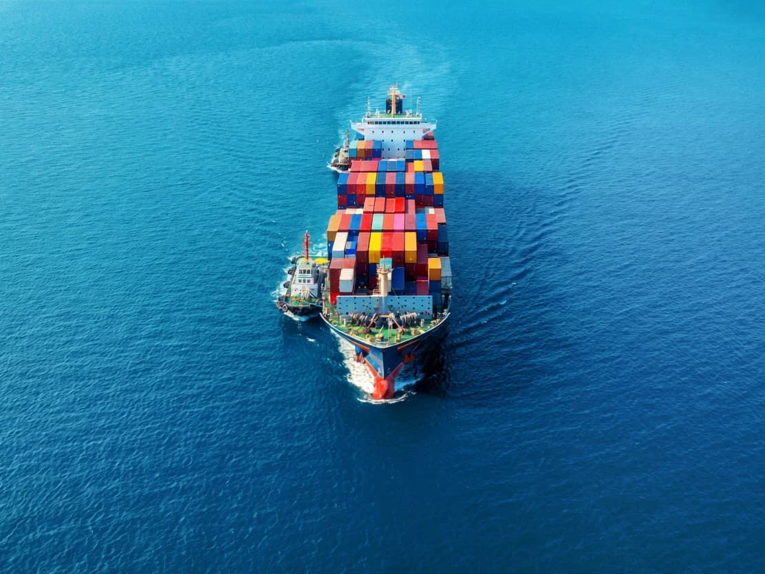 A container ship sailing across the deep blue sea